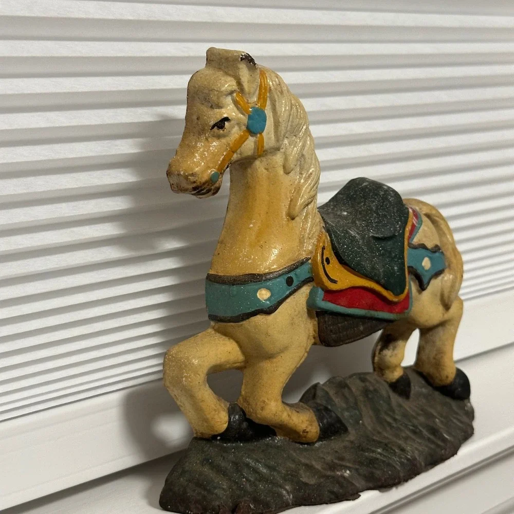 VTG Cast Iron Carousel Horse Doorstop Hand Painted Prancing Pony Figurine 3.5lb